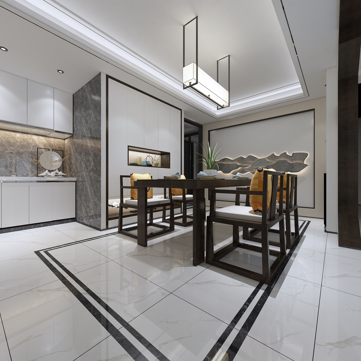 新中式风格室内装修设计效果图-中海文华熙岸三居115平米-室内装修设计餐厅 新中式风格室内装修设计效果图-中海文华熙岸三居115平米-室内装修设计餐厅