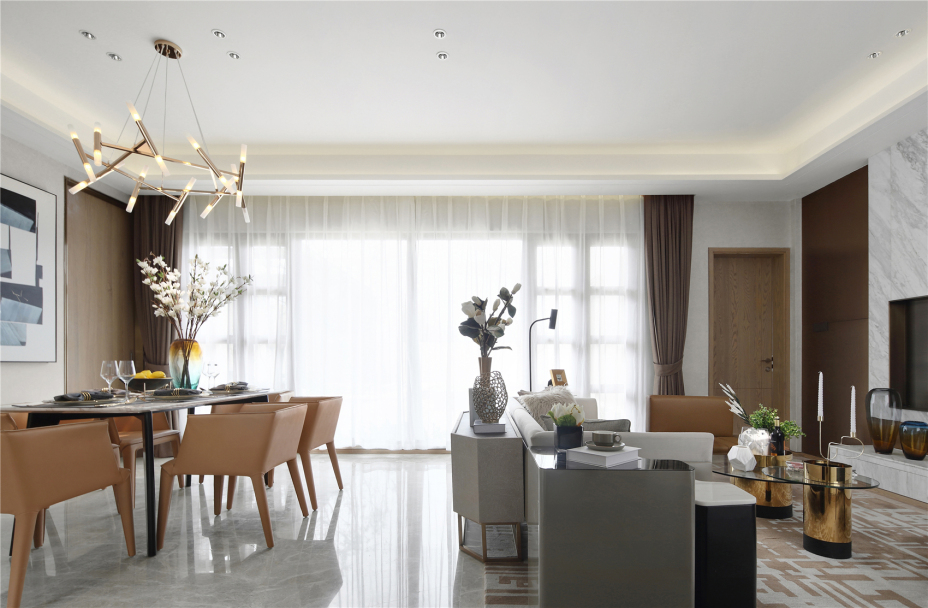 现代轻奢风格室内家装案例效果图-餐客厅 现代轻奢风格室内家装案例效果图-餐客厅