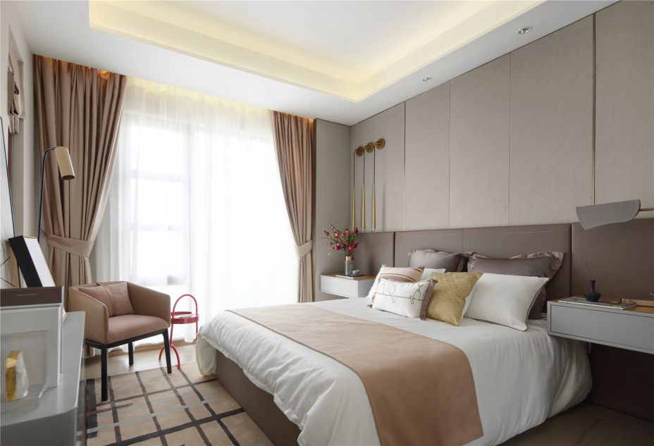 现代轻奢风格室内家装案例效果图-次卧 现代轻奢风格室内家装案例效果图-次卧