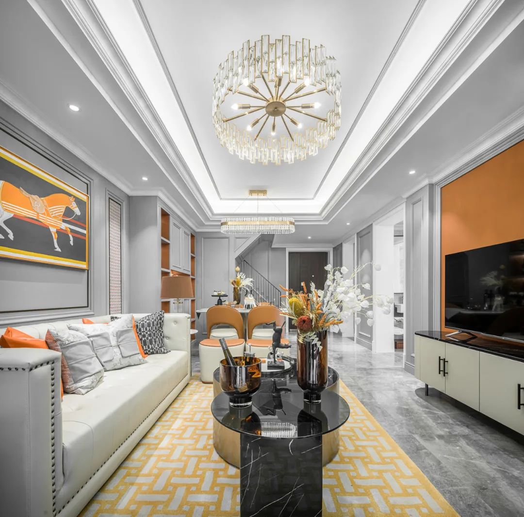 欧式轻奢风格室内家装案例效果图-客厅 欧式轻奢风格室内家装案例效果图-客厅