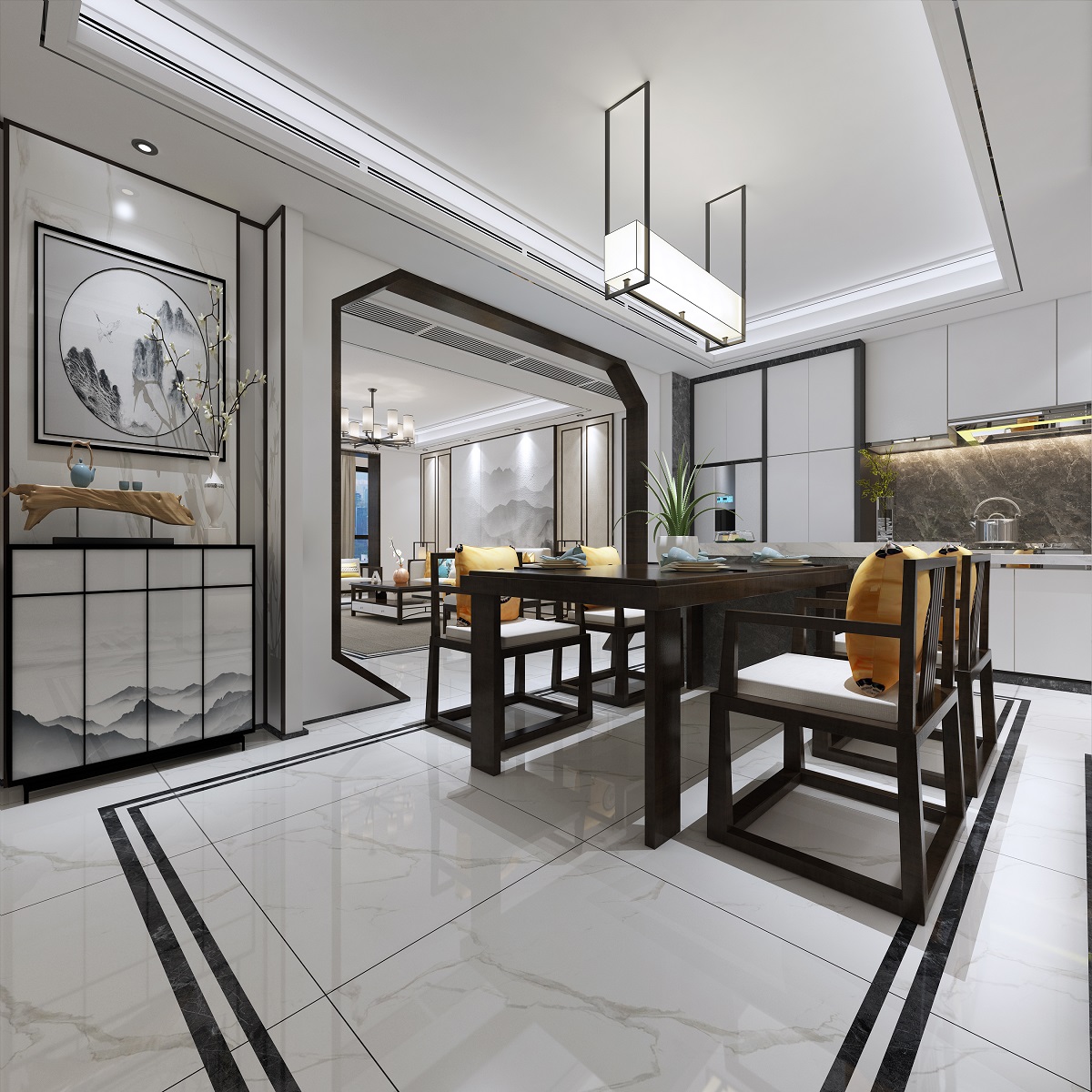 新中式风格室内装修设计效果图-中海文华熙岸三居115平米-室内装修设计餐厅 新中式风格室内装修设计效果图-中海文华熙岸三居115平米-室内装修设计餐厅